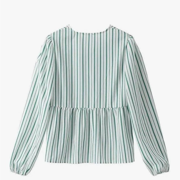 Green Striped Women's bow tie front  Top - Picture 2 of 8